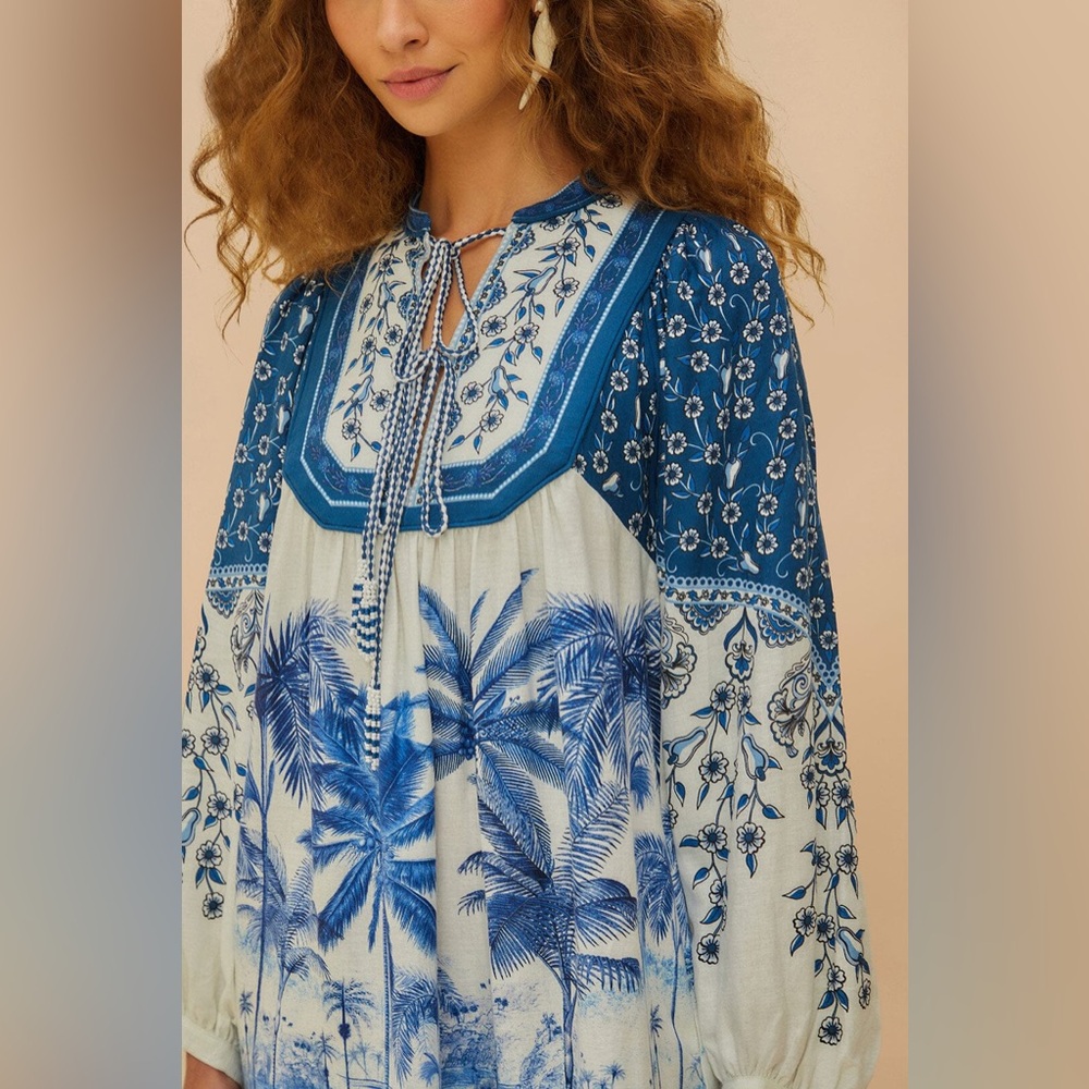 NWT Farm Rio Off-White Palm Tree Beach Mini Dress - Picture 6 of 12